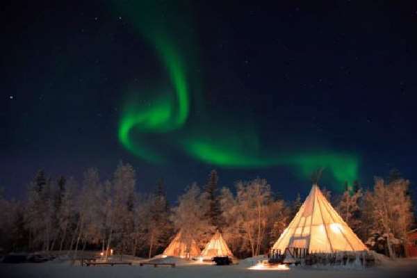 Shangrala's Northern Lights Over Teepees